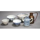 A Chinese Ming dynasty internally decorated porcelain tea bowl, an 18th century blue and white bowl,