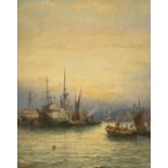 William Thornley (fl.1858-1898), oil on board, Shipping in harbour, signed, 24 x 18.5cm