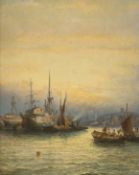 William Thornley (fl.1858-1898), oil on board, Shipping in harbour, signed, 24 x 18.5cm