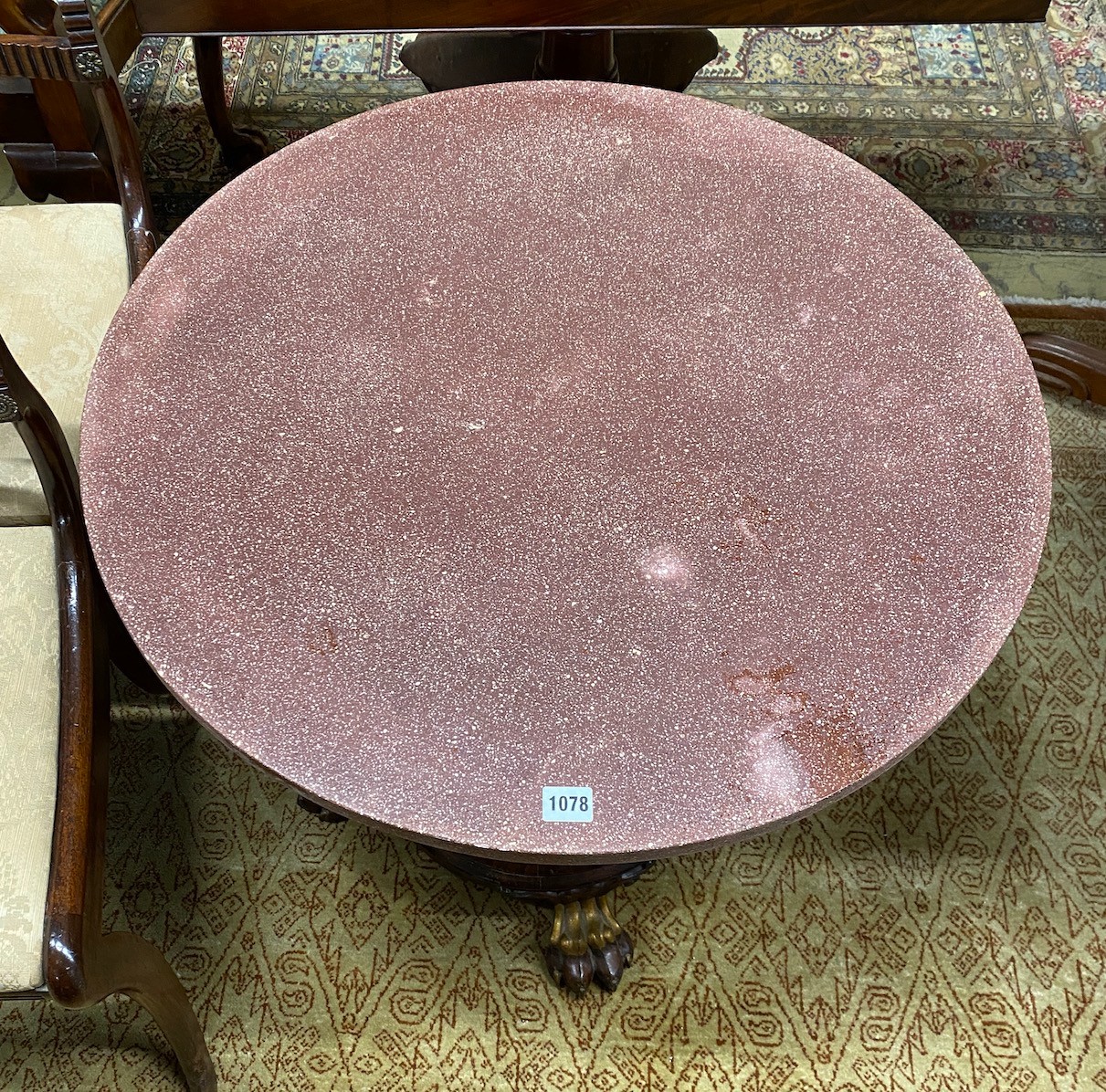 A Victorian parcel gilt rosewood pedestal now as an occasional table with circular faux porphyry - Image 2 of 3