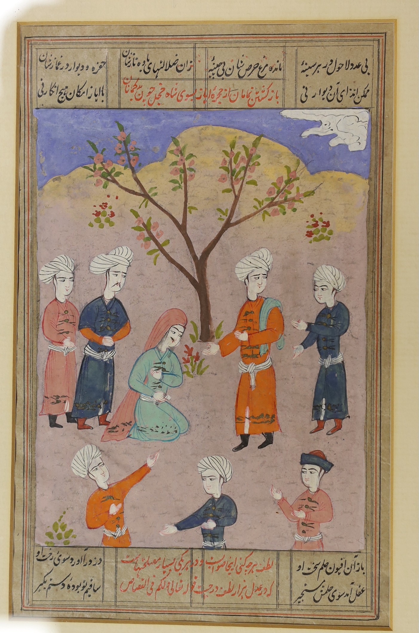 Indian School, gouache on paper, Figures in a garden, overall 20 x 12cm, a similar unframed print - Image 4 of 4