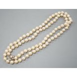 A single strand culture pearl necklace with cultured pearl set sterling clasp, 74cm.