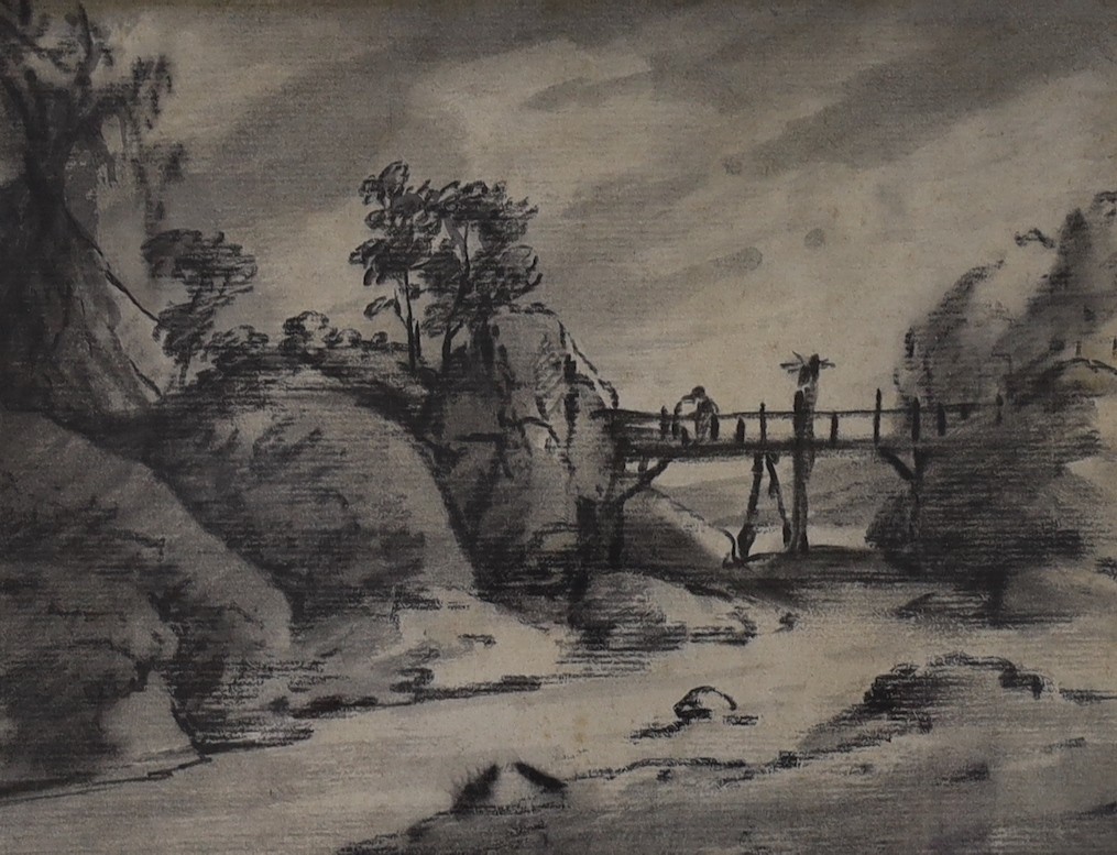 Attributed to Dr Thomas Monro (1759-1833) two charcoal and chalk drawings, River landscapes, 16 x - Image 2 of 3