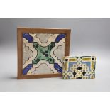 A Spanish tin-glazed earthenware floor tile, 16th/17th century and a larger tile, possibly