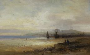 19th century English School, oil on canvas, Coastal scene at low tide, indistinctly signed, 24 x