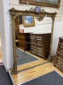 A Victorian giltwood and gesso overmantel mirror with simulated blue jasper pediment width 133cms,