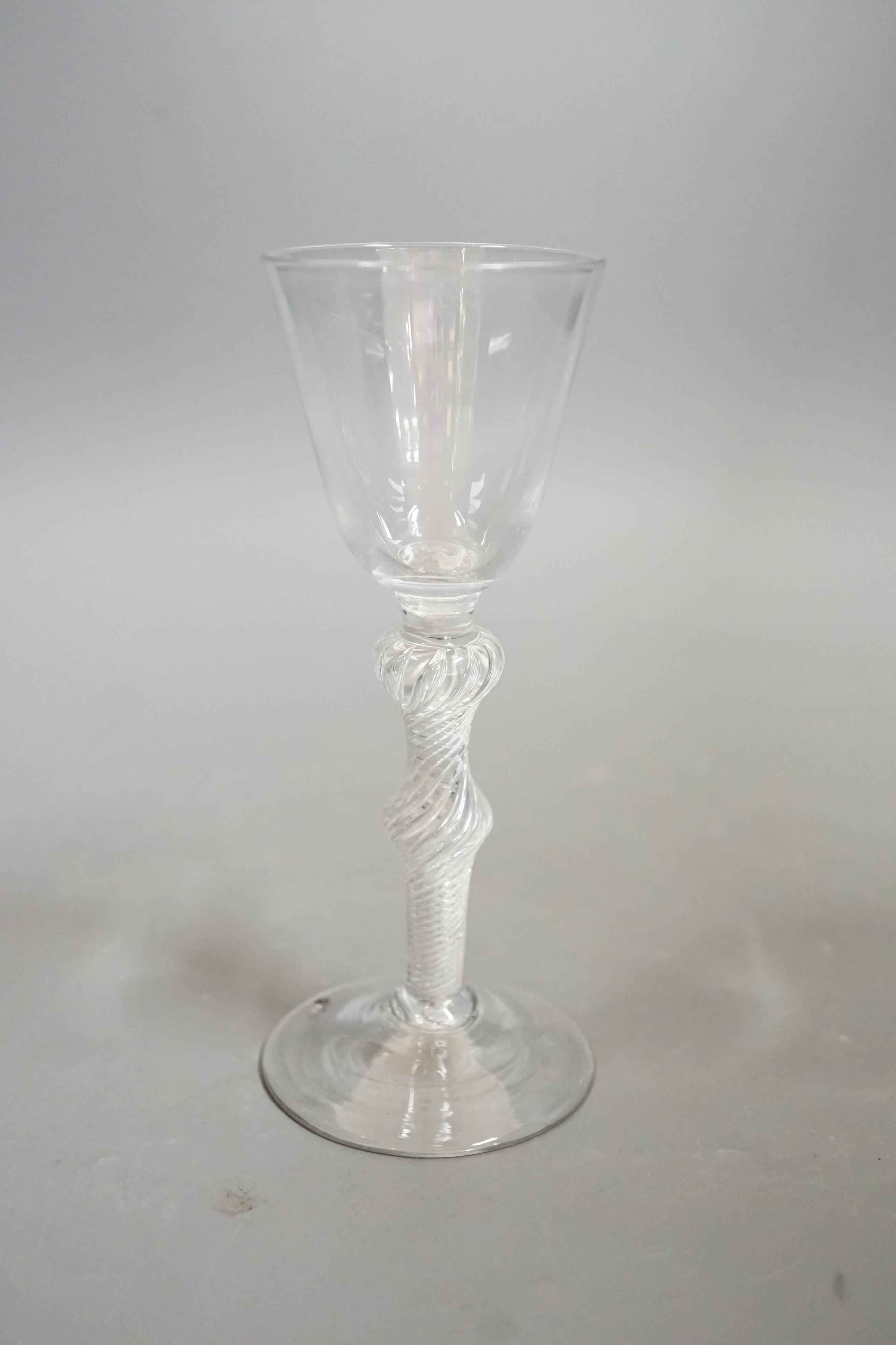 A mid 18th century double knop airtwist wine glass, 16cms high - Image 3 of 3