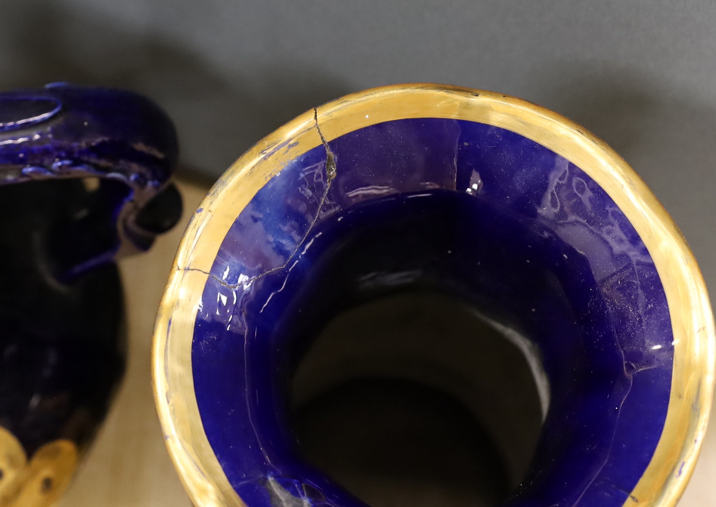 A large early 19th century Masons ironstone cobalt blue and gilt decorated jug and two similar large - Image 6 of 8