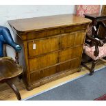 A pair of 19th century French walnut four drawer commodes, width 104cm, depth 54cm, height 96cm