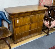 A pair of 19th century French walnut four drawer commodes, width 104cm, depth 54cm, height 96cm