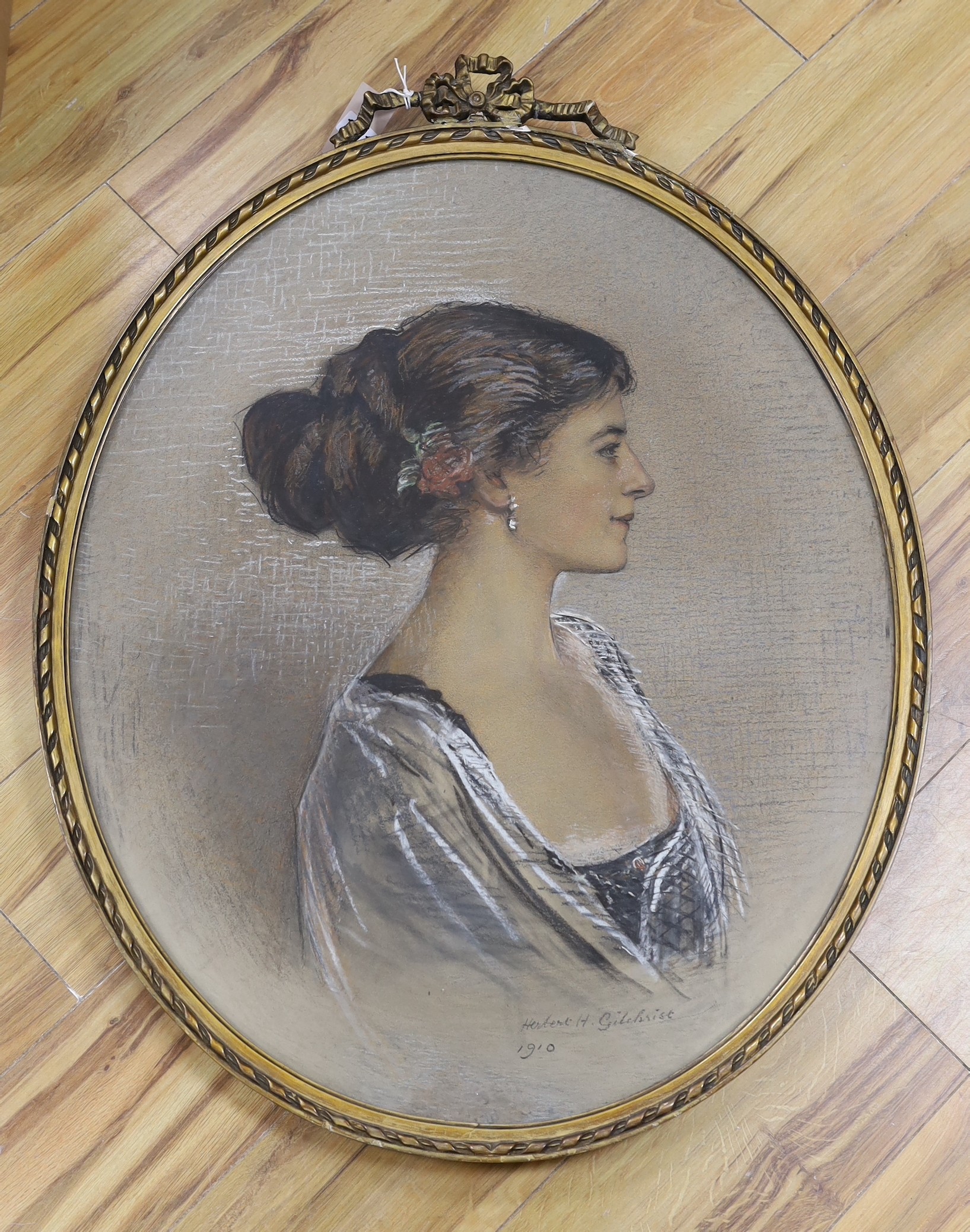 Herbert H. Gilchrist, pastel, Portrait of a lady, signed and dated 1910, 73 x 61cm - Image 2 of 3