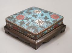 A Chinese Ming cloisonné enamel lozenge shaped stand, 15cms wide