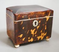 A rare small 19th century tortoiseshell and ivory mounted tea caddy, 9cms wide x 10cms high Ivory