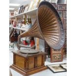 An early 20th century table top Gramophone, with large metal horn, 80cms high