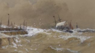 Thomas Bush Hardy (1842-1897), watercolour, 'Towing in distress', signed, 13.5 x 24cm.