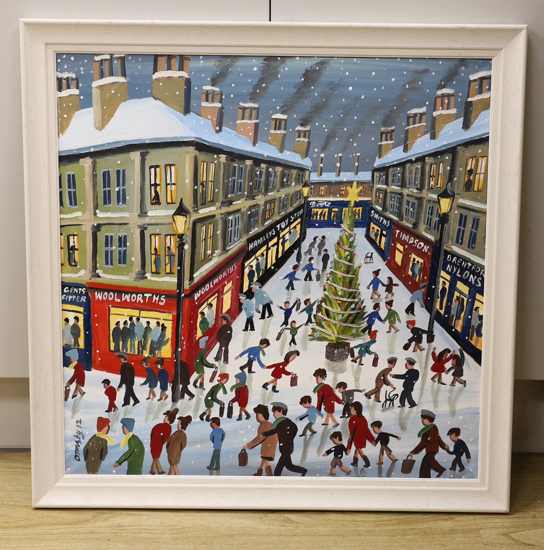 John Ormsby (b.1969), oil on canvas, 'Christmas Shoppers', signed and dated '12, 60 x 60cm - Image 2 of 4