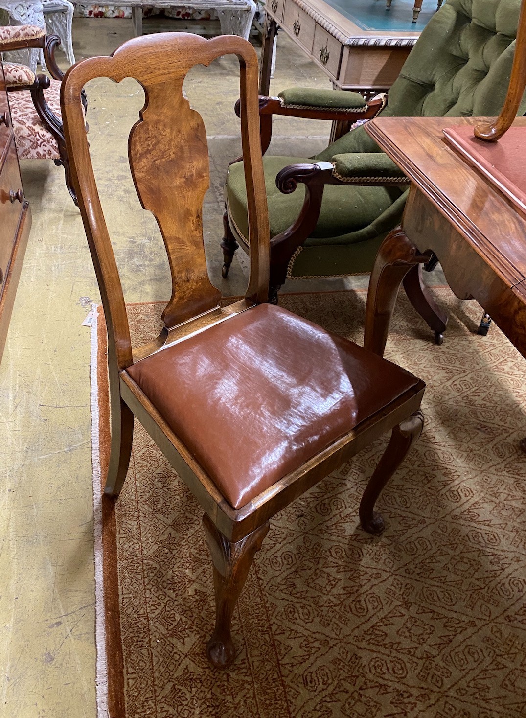 A Queen Anne revival figured walnut extending dining table, length 183cm extended, one spare leaf, - Image 3 of 3