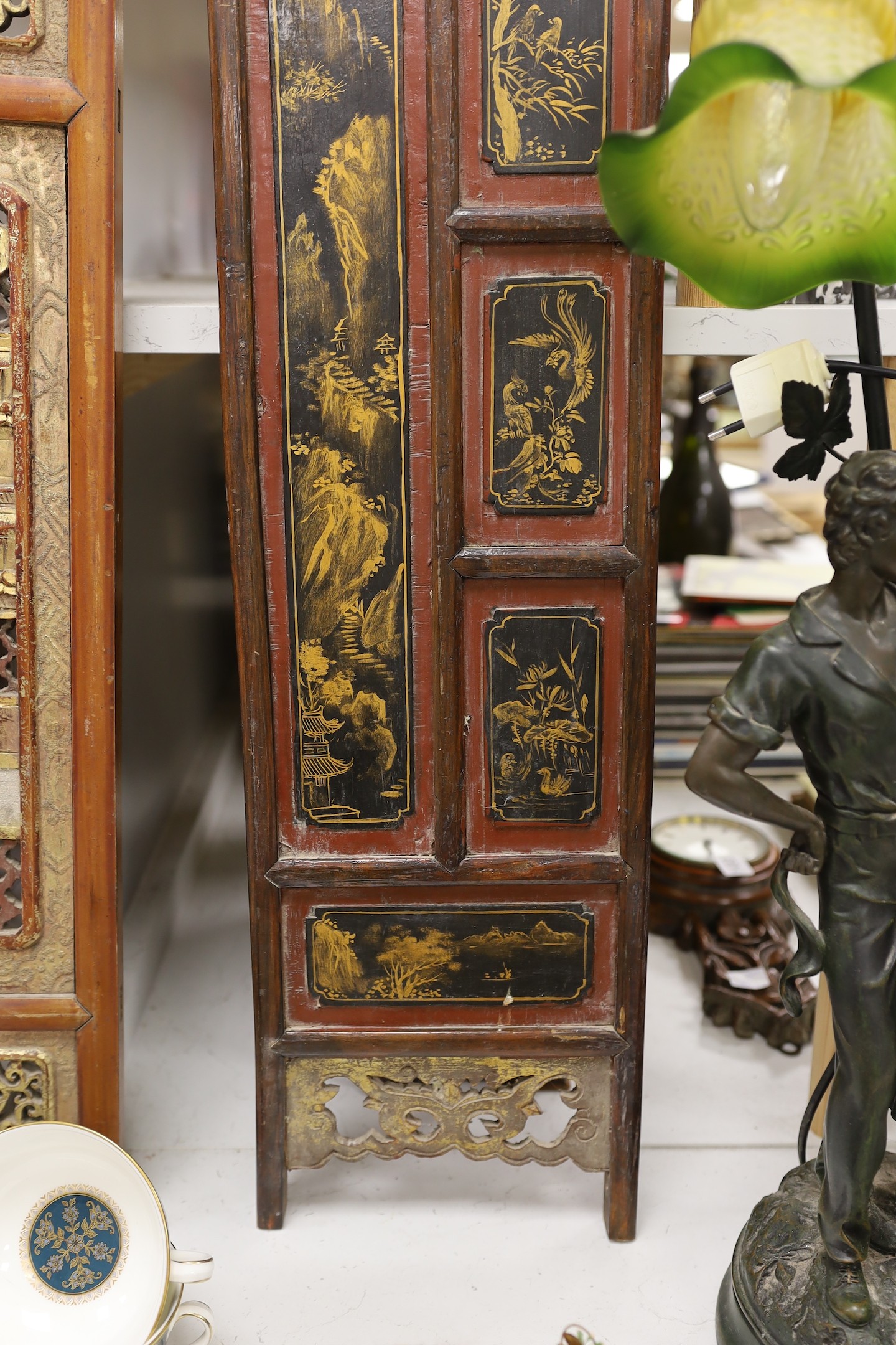 A pair of late 19th century Chinese gilt-decorated lacquer panels and a similar smaller - Image 6 of 6