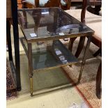 A Maison Janson style brass and glass two tier occasional table, width 46cm, depth 61cm, height