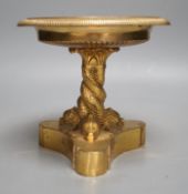 A Regency ormolu pedestal bowl, with dolphin stem, diameter 19cm, height 18cm.
