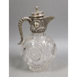 An Edwardian silver mounted cut glass claret jug, John Grinsell & Sons, Birmingham, 1902, 26cm.