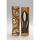 A pair of partially glazed stoneware cylindrical vases, circa 1970, 25cm high