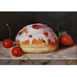 Raymond Campbell (b.1956),oil on board, 'Iced Bun with Cherries', signed, 14 x 19cm