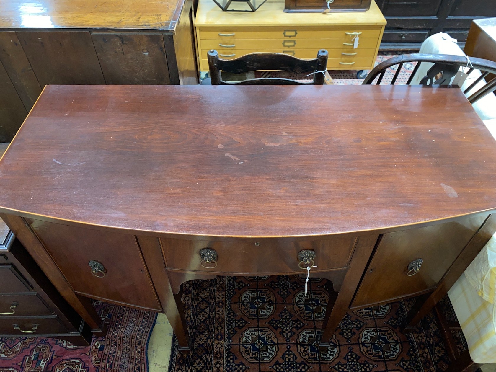 A George III style mahogany bowfront sideboard, length 138cm, depth 61cm, height 92cm - Image 2 of 2