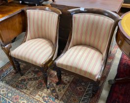 A pair of William IV simulated rosewood upholstered side chairs, width 51cm, depth 52cm, height