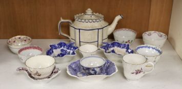 A selection of 18th century and later English porcelain tea bowls, a pair of Spode pickle dishes,