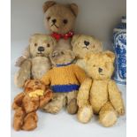Six various Teddy bears, three early English, another by Chad Valley