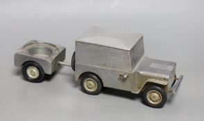 A German cast metal ‘Willy's Jeep’ cigarette case, ash tray and lighter novelty, early post war,
