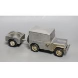 A German cast metal ‘Willy's Jeep’ cigarette case, ash tray and lighter novelty, early post war,