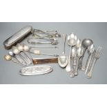 A small quantity of assorted silver flatware including a set of six teaspoons, by Peter, Ann &