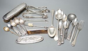 A small quantity of assorted silver flatware including a set of six teaspoons, by Peter, Ann &