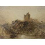 Anthony Vandyke Copley-Fielding (1787-1855), watercolour, Boatman with castle ruins beyond,