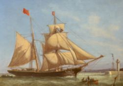 English School, oil on board, Study of a schooner entering harbour, 43 x 62cm