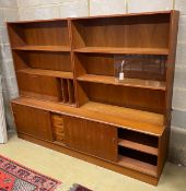 A mid century Clausen teak side cabinet, length 209cm, depth 44cm, height 164cm