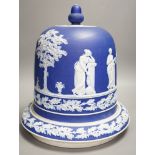 A Wedgwood style blue jasper stilton dome and stand, 36cms high