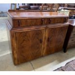 An Art Deco style Australian walnut sideboard, length 120cm, depth 48cm, height 96cm