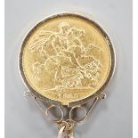 A Victoria 1883 gold sovereign, in a later 9ct gold pendant mount, on a 9k chain, gross weight 15.