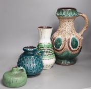 West German ceramics - a Dumler and Breider large ewer, two Carstens ewers and a vase, large ewer