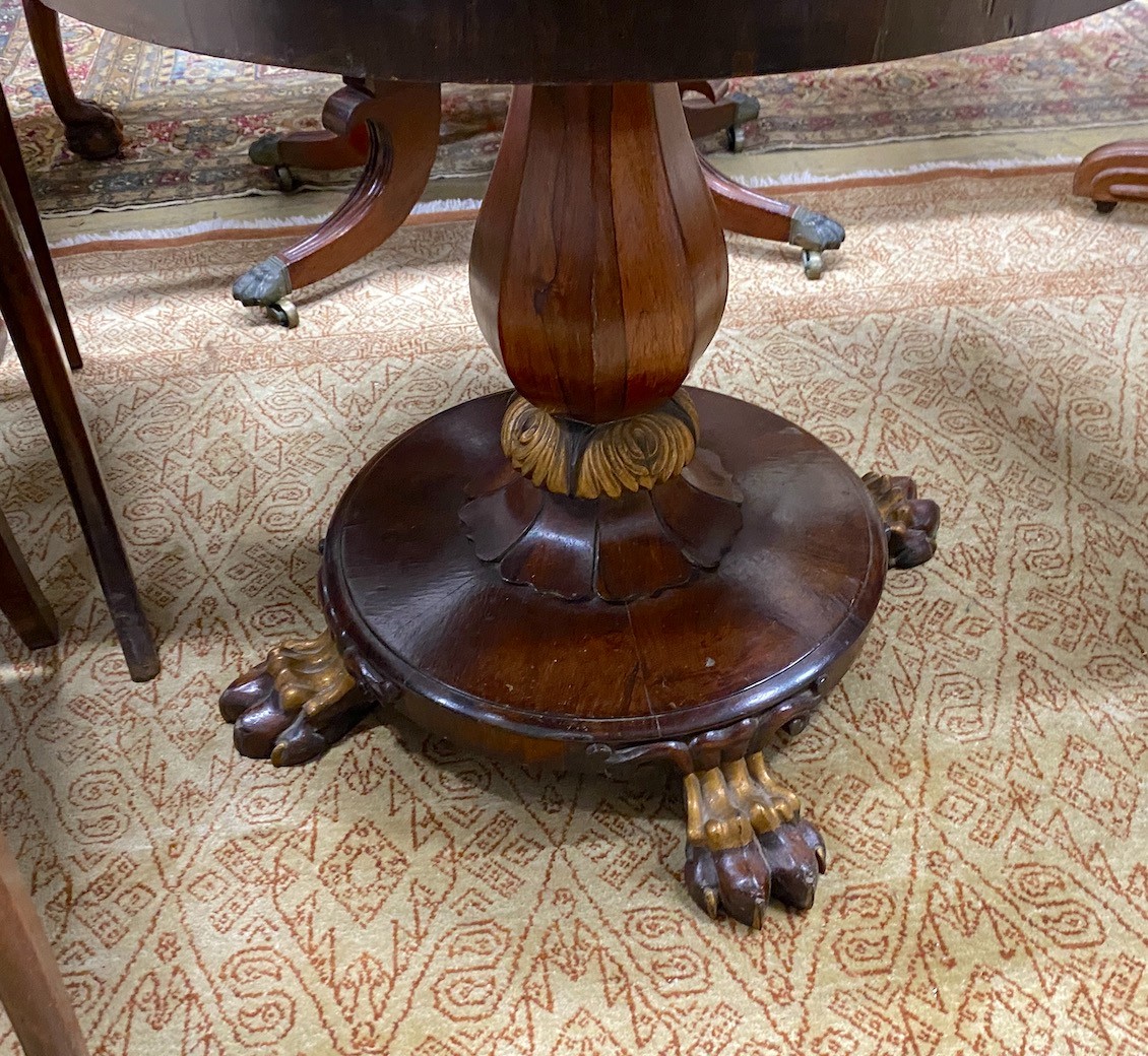 A Victorian parcel gilt rosewood pedestal now as an occasional table with circular faux porphyry - Image 3 of 3