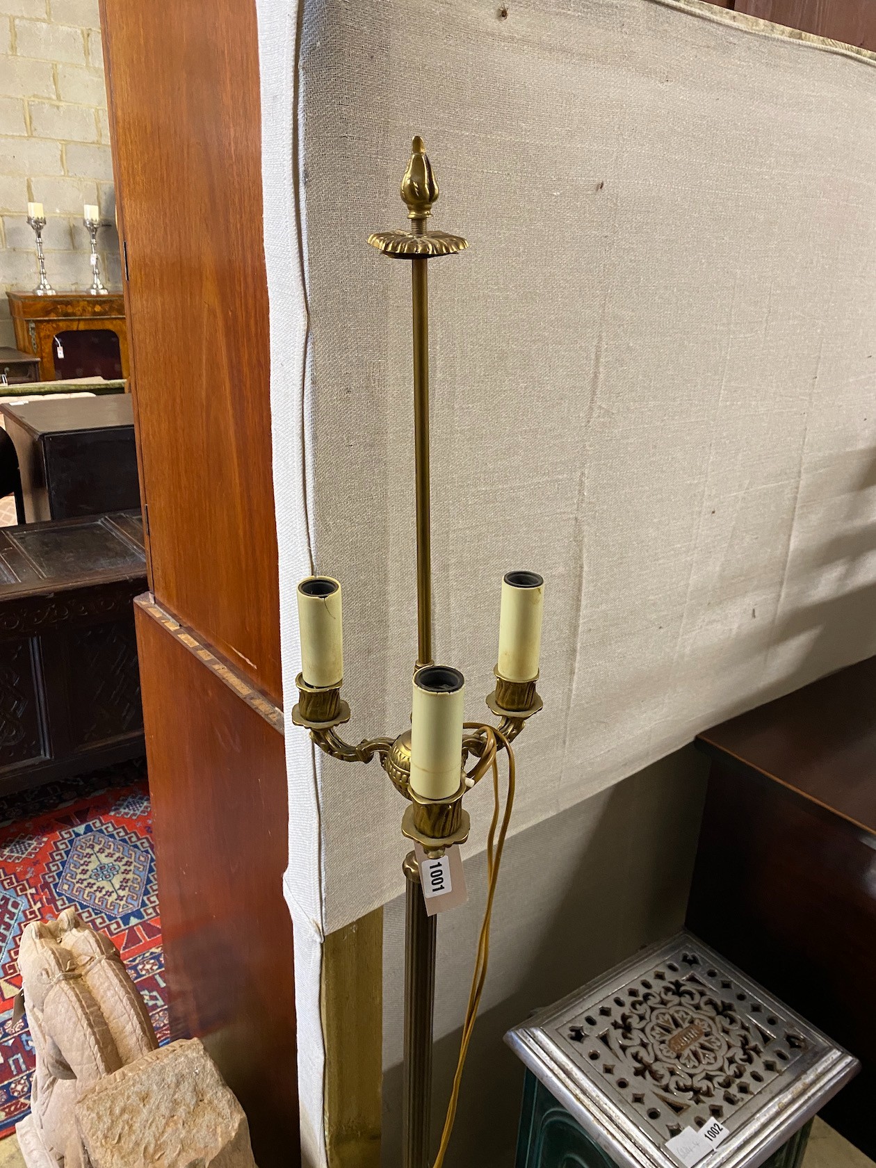 An Empire style gilt metal three branch standard lamp, height 165cm - Image 2 of 3