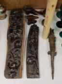 An interesting sectional wooden articulated crocodile, together with African wooden tribal carved