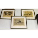 A set of three cock fighting prints by Stock after Henry Alken, 15 x 20cm.