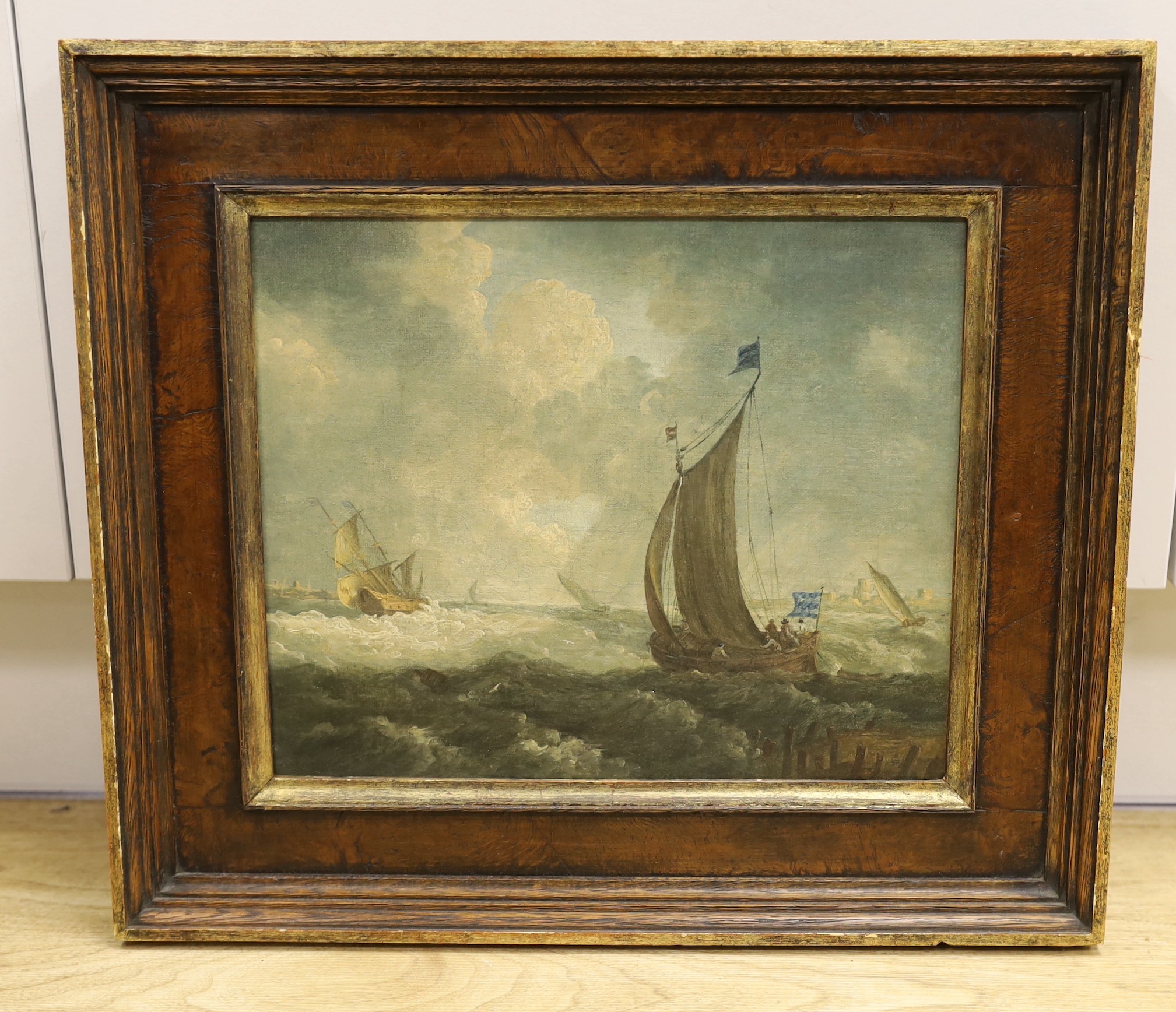Follower of Willem Van de Velde (19th century), oil on canvas, Shipping off the coast, 25 x 30cm - Image 2 of 3