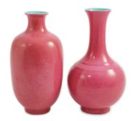 Two Chinese ruby ground vases, possibly Republic period, each with a printed four character Qianlong