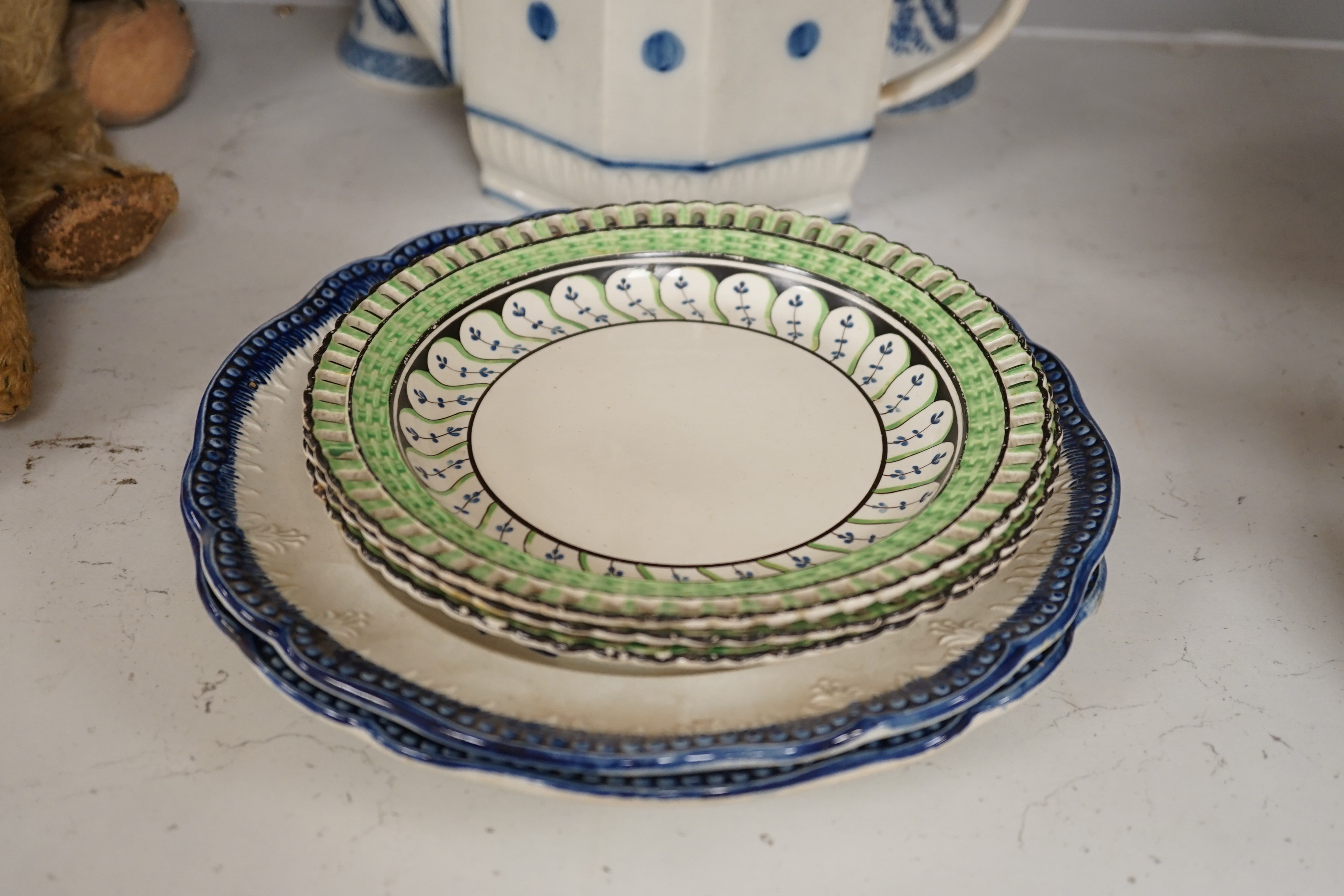 A pair of 19th century blue and white chinoiserie vases, a pearlware teapot, possibly Harley of Lane - Image 2 of 6