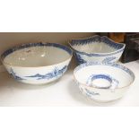 A selection of 18th century blue and white Chinese export bowls and dishes, largest 31cm diameter